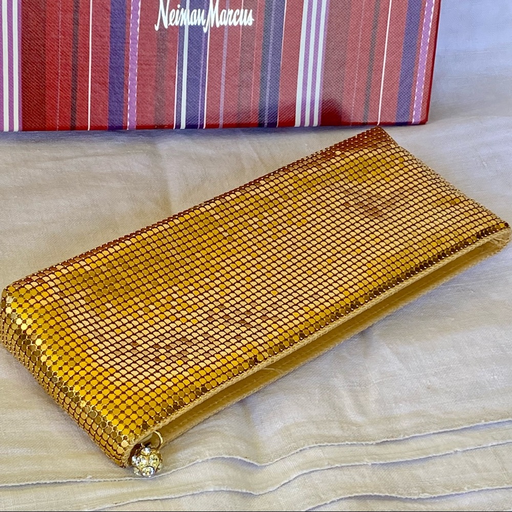 Retro Neiman Marcus Gold Mesh Clutch Cosmetic Bag
